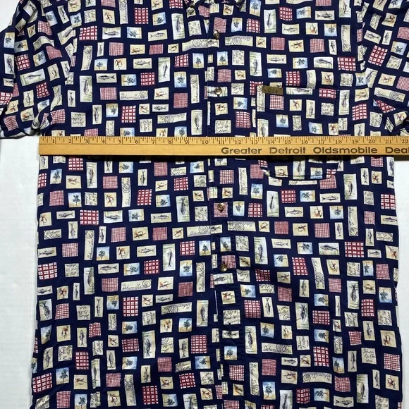 Woolrich Men's Fly Fishing Pattern Blue Long Sleeve Button Shirt - Picture 9 of 10